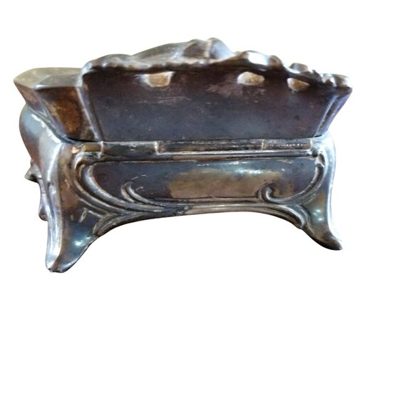 1900s Vintage Antique Jewelry Casket  Art Nouveau Footed Trinket Box 395 Lined - Picture 6 of 9
